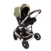 Carucior 3 in 1, L-Sun, Francesca Cadru aluminiu, Ultrapliabil, Cu Parte Sport  si salteluta moale, Scoica auto , Reversibil, Huse pentru picioare, Geanta parinti, Pana la 22 kg, OLIVE