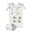 Organizator pentru patut, MimiNu, Din bumbac certificat Oeko Tex Standard 100, Cu 6 compartimente, Doua panglici, 70x40 cm, Forest friends Grey/Mint